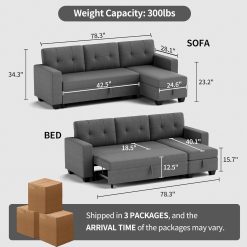 Alternative view of Sleeper Sofa Pull Out Couch with Storage Chaise Lounge Convertible Sectional Sofa L-Shape Modern Fabric Sofa Bed for Living Room, Apartment, Small Spaces, Dark Gray