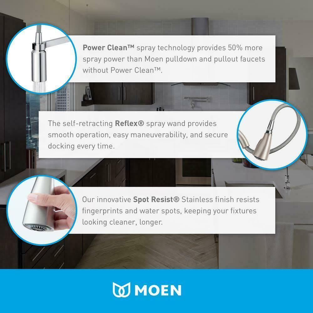Moen Kaden Single-Handle Pull-Down Sprayer Kitchen Faucet Stainless - Image 3