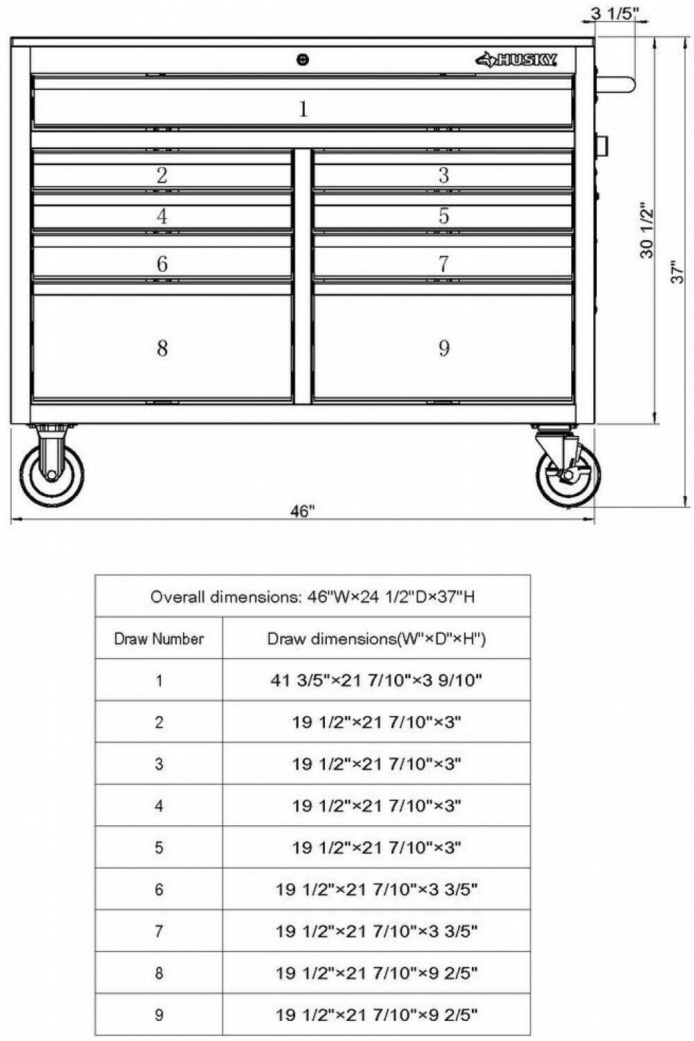 Husky 46 in. W x 24.5 in. D 9-Drawer Mobile Workbench with Solid Wood Top in - Image 3