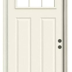 JELD-WEN 30 in. x 80 in. 6 Lite Craftsman Primed Steel Prehung Left-Hand Inswing Front Door w/Brickmould
